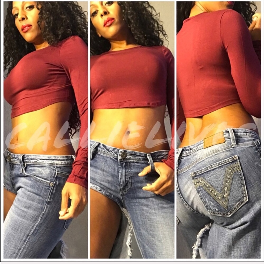 Xena Brick House: Maroon Red Crop Top long sleeve - Picture 2 of 5